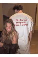 Beyaz I Flirt For Fun and Panic When It Works %100 Pamuk Bisiklet Yaka Tişört - Image 7