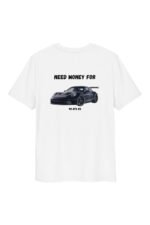Erkek Beyaz NEED MONEY FOR 911 GT3 RS %100 Pamuk Bisiklet Yaka Tişört