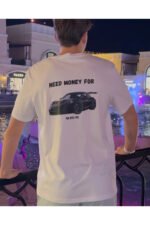 Erkek Beyaz NEED MONEY FOR 911 GT3 RS %100 Pamuk Bisiklet Yaka Tişört - Image 2