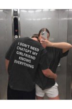 Erkek Siyah I Dont Need Chatgpt My Girlfriend Knows Everything 2 %100 Pamuk Bisiklet Yaka Tişört - Image 2